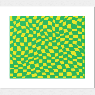 Neon Yellow Green Checker Posters and Art